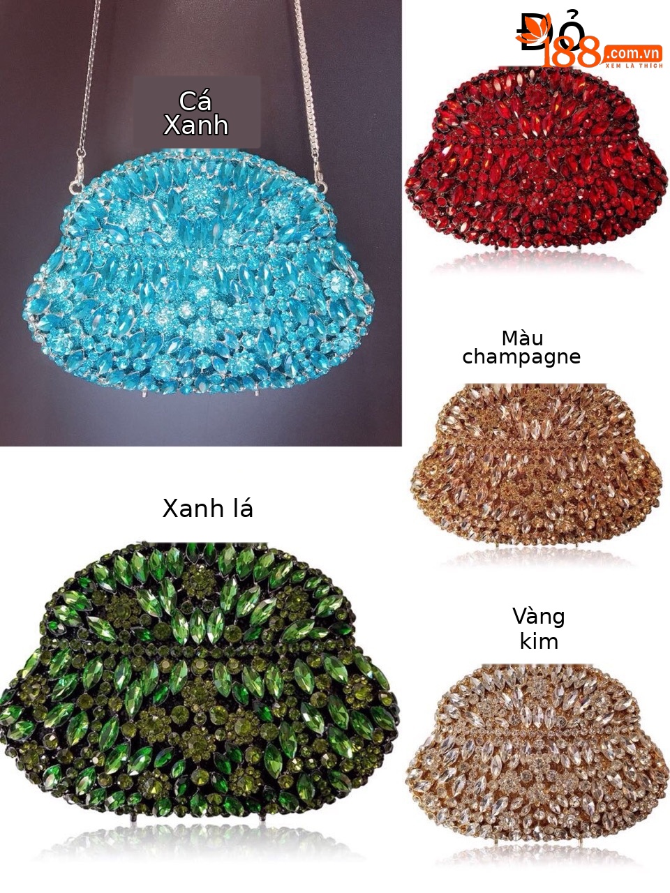 Túi clutch nữ đính đá dạ hội phong cách Âu Mỹ, kích thước 18x13x6 cm — Màu Sâm panh chi tiết 1