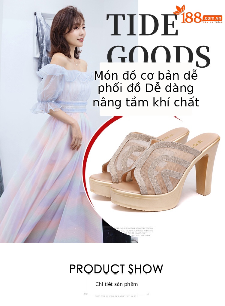Dép cao gót nữ đế xuồng platform lưới vàng mới hè 2025, đế dày đi ngoài trời — Màu đen, Màu vàng, Màu bạc chi tiết 5