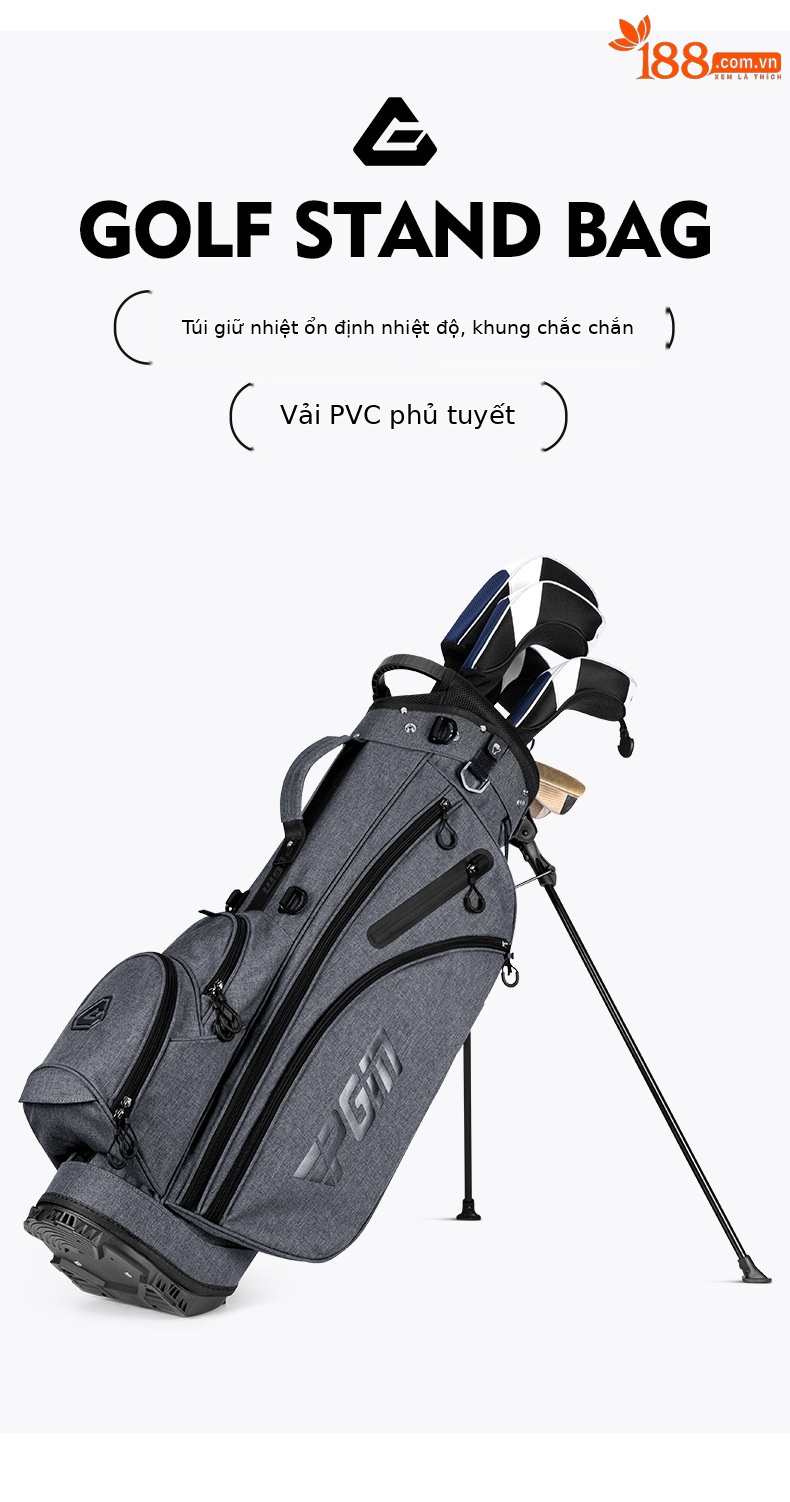 Túi đựng gậy golf PGM có chân đế ổn định, nhẹ, cao 127 cm — QB092-Giá đỡ chống nước Túi bóng màu xám chi tiết 2