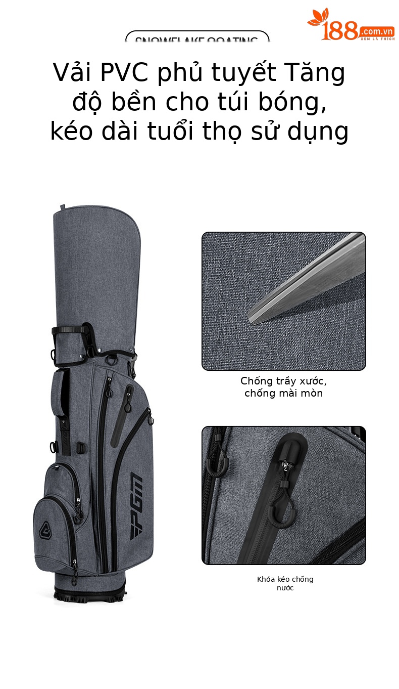 Túi đựng gậy golf PGM có chân đế ổn định, nhẹ, cao 127 cm — QB092-Giá đỡ chống nước Túi bóng màu xám chi tiết 3