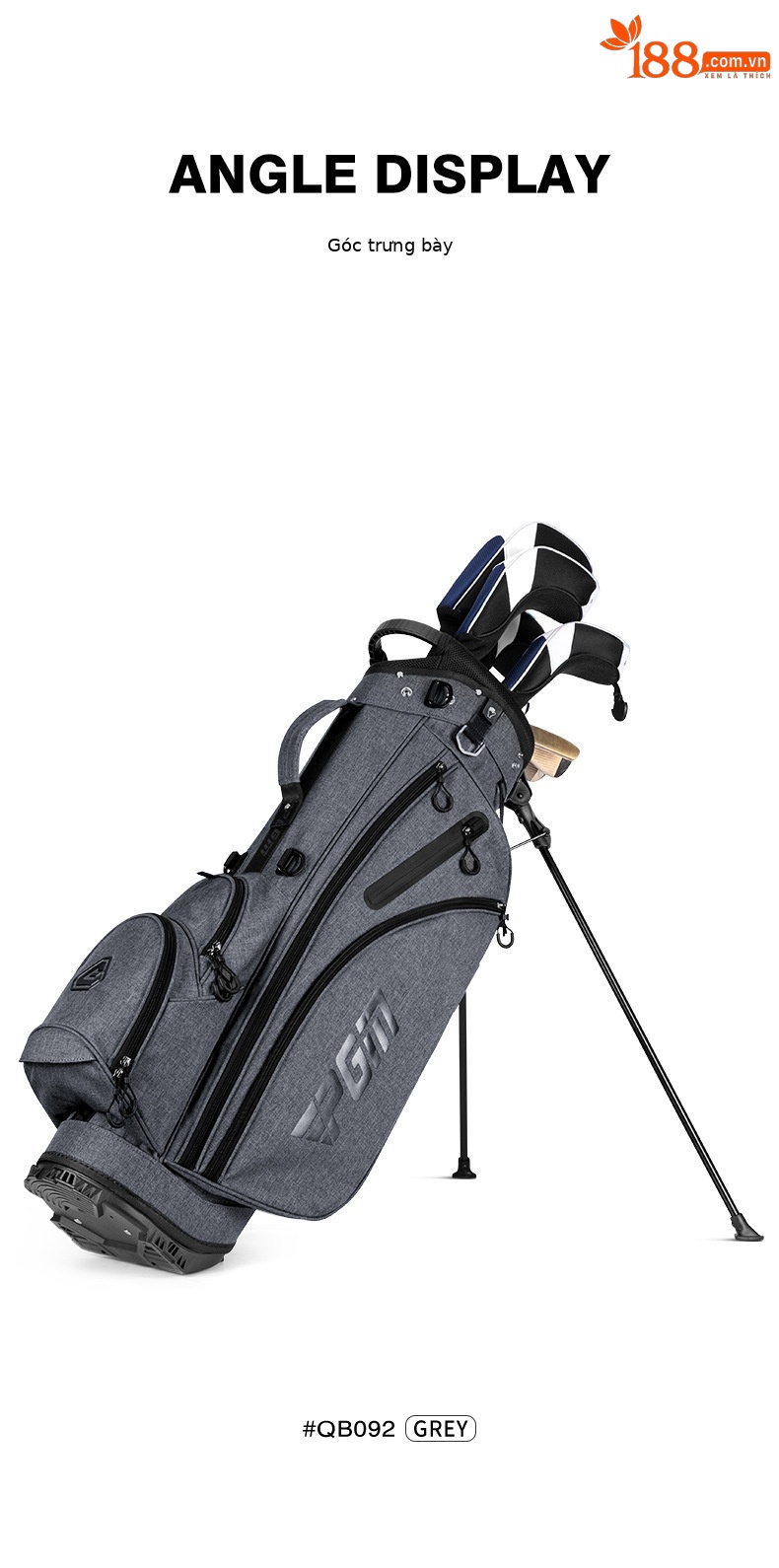 Túi đựng gậy golf PGM có chân đế ổn định, nhẹ, cao 127 cm — QB092-Giá đỡ chống nước Túi bóng màu xám chi tiết 13