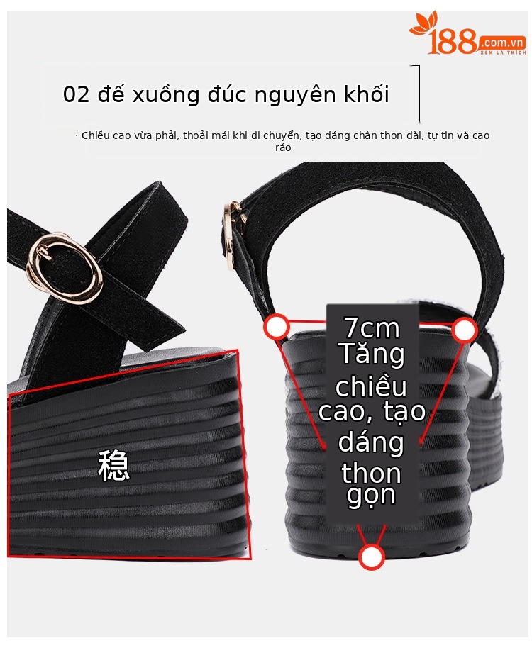 Sandal nữ đế xuồng cao gót hở mũi quai ngang đính đá platform — Màu đen, Màu vàng, Màu bạc chi tiết 8