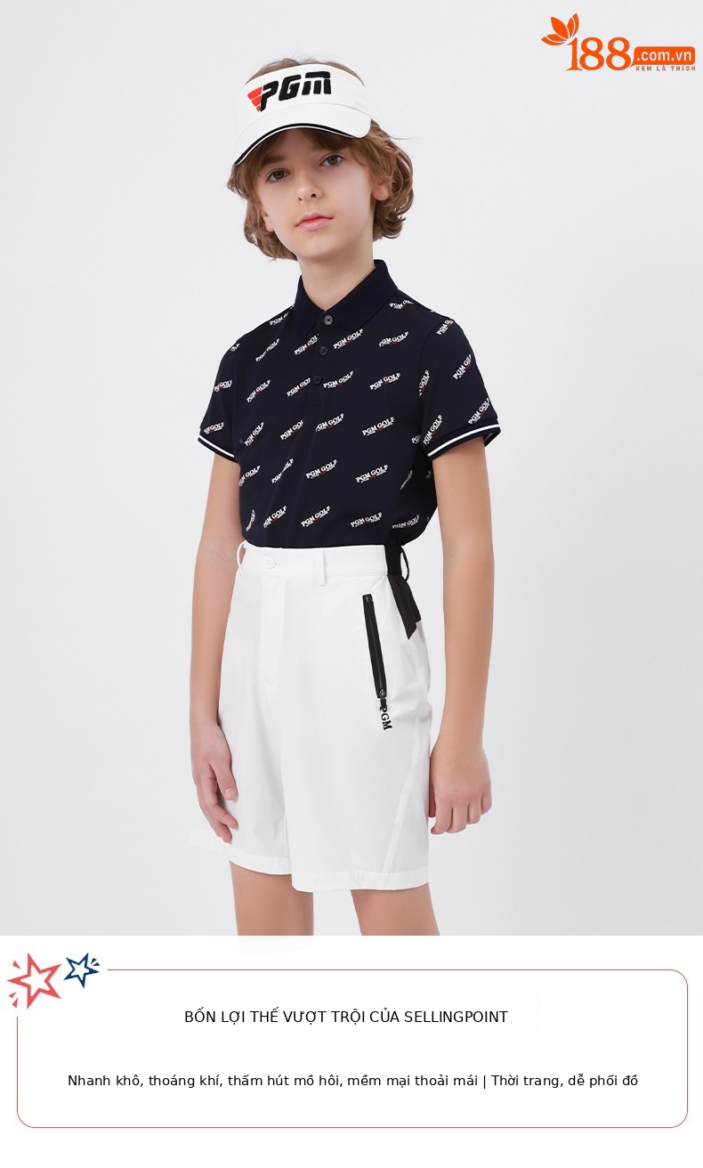 Quần short golf trẻ em PGM co giãn thắt lưng mùa hè — KUZ105 Màu Đỏ, KUZ105 Màu xanh nhạt, KUZ105 màu xanh hải quân, KUZ105 màu trắng chi tiết 2