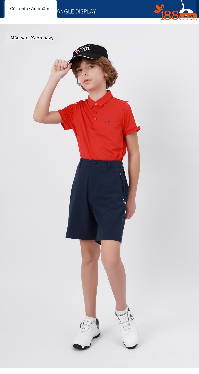 Quần short golf trẻ em PGM co giãn thắt lưng mùa hè — KUZ105 Màu Đỏ, KUZ105 Màu xanh nhạt, KUZ105 màu xanh hải quân, KUZ105 màu trắng chi tiết 4