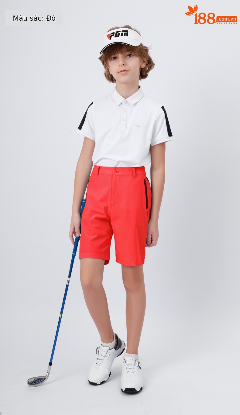 Quần short golf trẻ em PGM co giãn thắt lưng mùa hè — KUZ105 Màu Đỏ, KUZ105 Màu xanh nhạt, KUZ105 màu xanh hải quân, KUZ105 màu trắng chi tiết 6