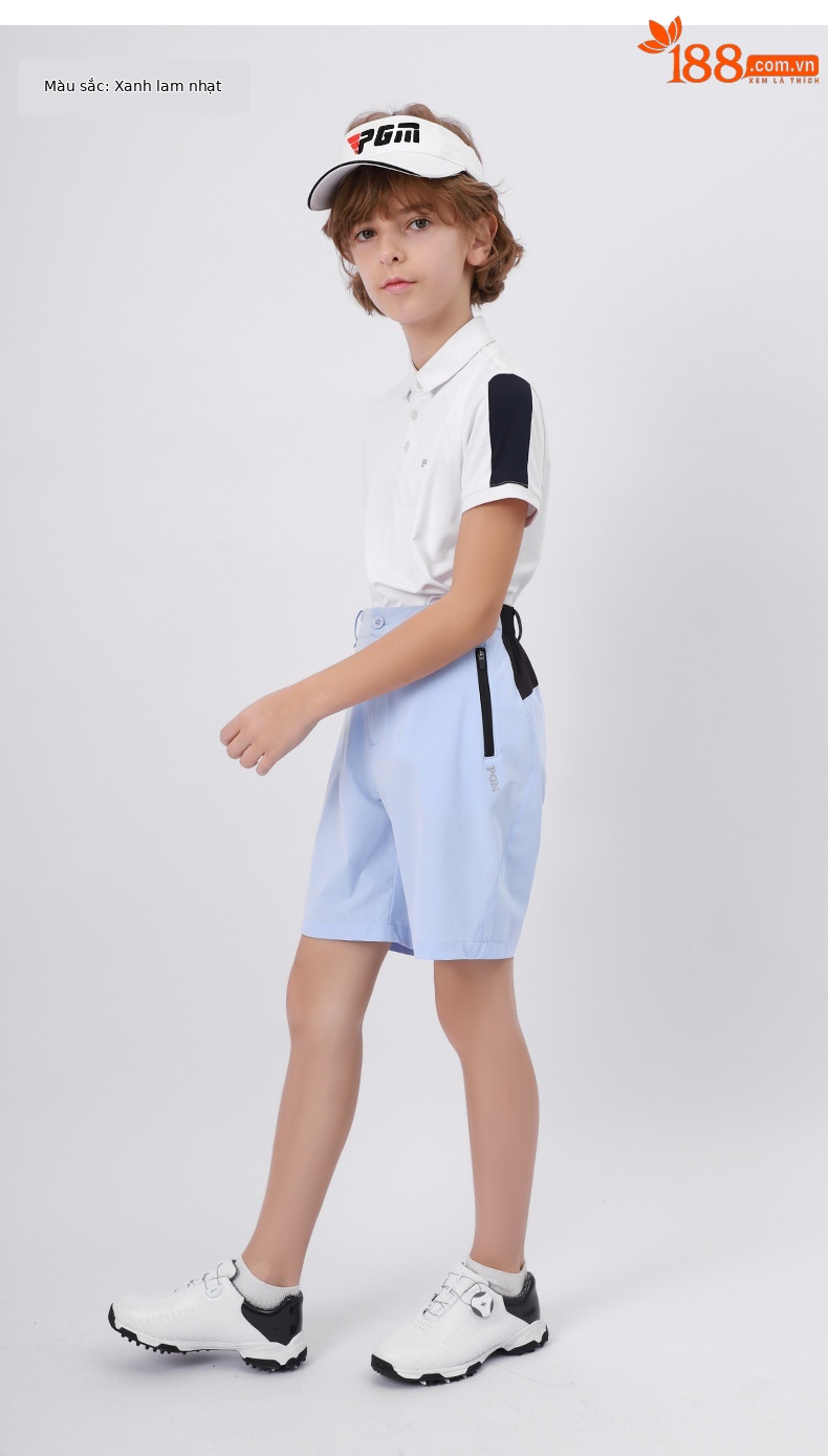 Quần short golf trẻ em PGM co giãn thắt lưng mùa hè — KUZ105 Màu Đỏ, KUZ105 Màu xanh nhạt, KUZ105 màu xanh hải quân, KUZ105 màu trắng chi tiết 8