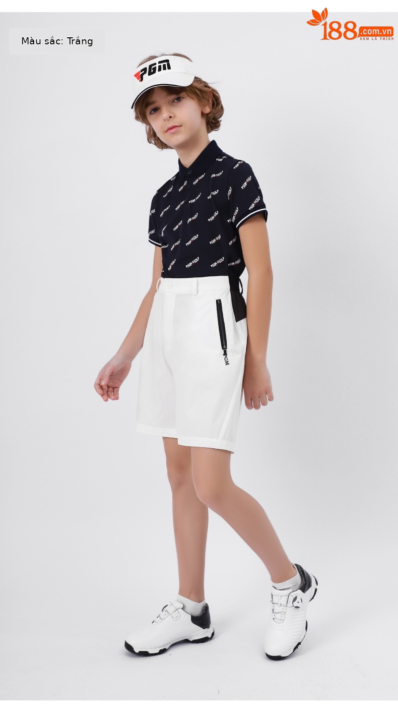Quần short golf trẻ em PGM co giãn thắt lưng mùa hè — KUZ105 Màu Đỏ, KUZ105 Màu xanh nhạt, KUZ105 màu xanh hải quân, KUZ105 màu trắng chi tiết 10