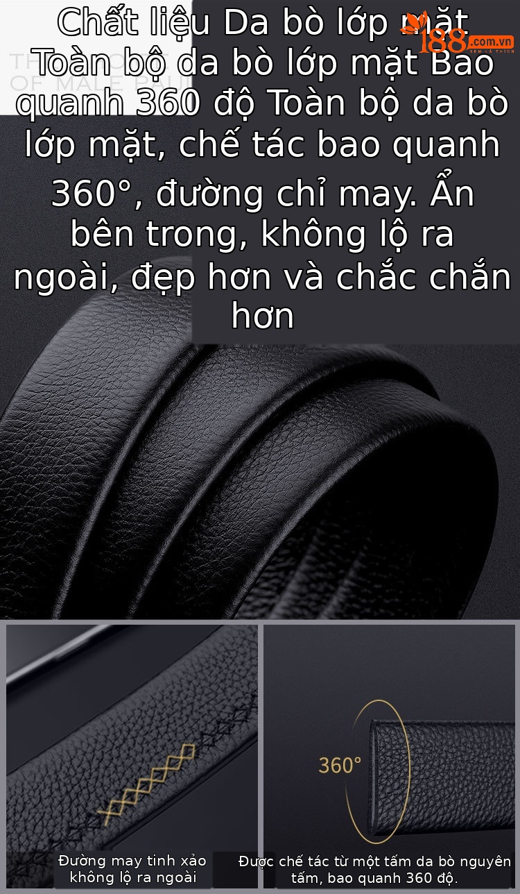 Thắt lưng da bò thật nam Emperor Paul – thiết kế công sở sang trọng, khóa kim loại cao cấp — 120cm, 130cm, 110cm, 125cm chi tiết 8