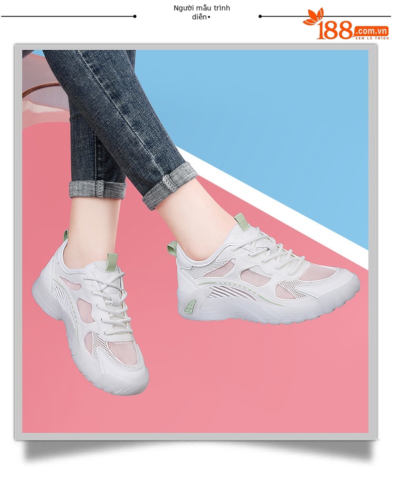 Giày sneaker nữ da thật đế dày 2024 mới nhất – giày trắng lưới thoáng khí mùa hè — 58212 Màu xanh lá cây, 58212 màu xám chi tiết 5