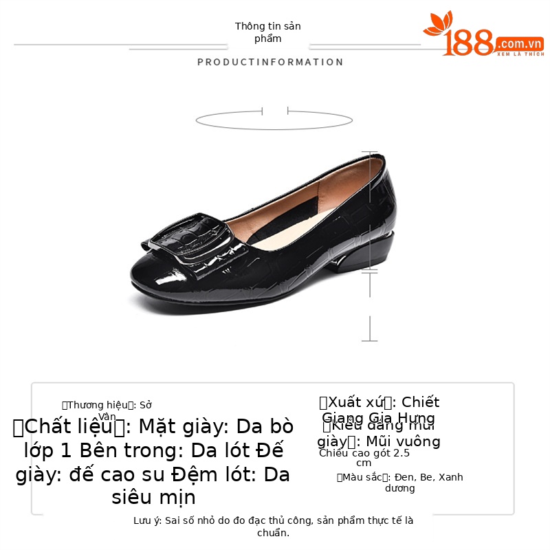 Giày lười nữ mũi tròn da thật đế mềm gót thấp — Màu xanh lam nhạt chi tiết 2