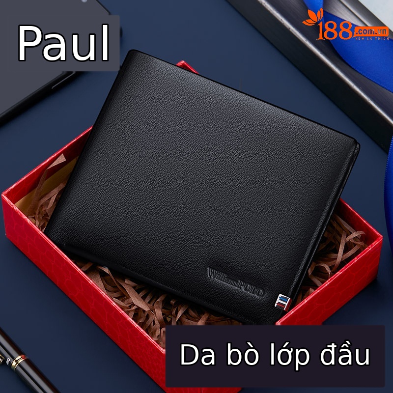 Ví nam da bò thật gập mini cao cấp Emperor Paul