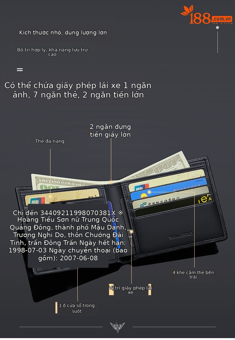 Ví nam da bò thật gập mini cao cấp Emperor Paul chi tiết 19