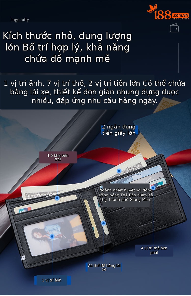 Ví nam da bò thật gập mini cao cấp Emperor Paul chi tiết 6
