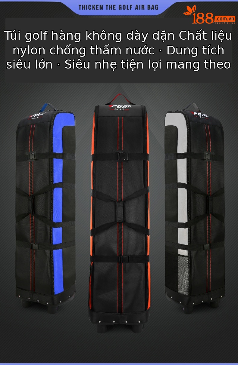 Túi hàng không golf PGM hai lớp đáy cứng có bánh xe, kích thước 141x38.5x31.5 cm — HKB010 đen và cam (Phiên bản bình thường), HKB010 đen xanh (phiên bản bình thường), HKB010 Đen Bạc (phiên bản thường), HKB010 tất cả màu đen (phiên bản bình thường) chi tiết 4