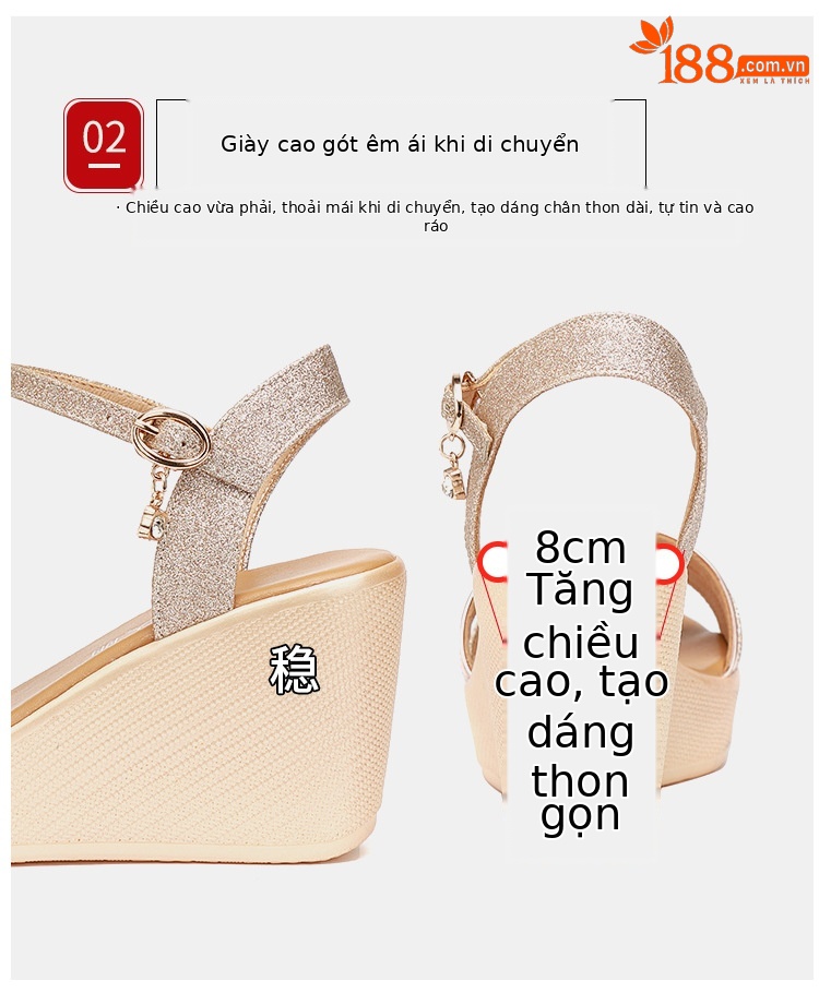 Sandal cao gót nữ đế xuồng mũi hở quai ngang 2025 — Màu đen, Màu vàng, Màu bạc, Màu đỏ chi tiết 7