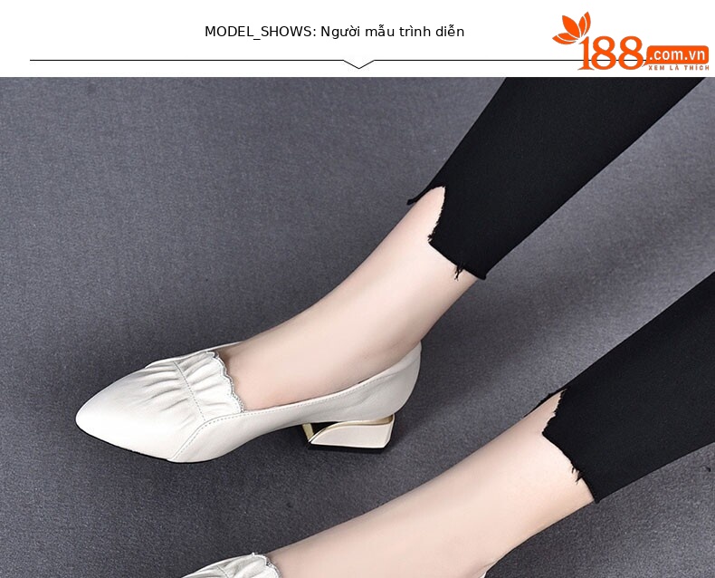 Giày da nữ đế mềm gót vuông thấp phong cách đơn giản — Màu đen chi tiết 2