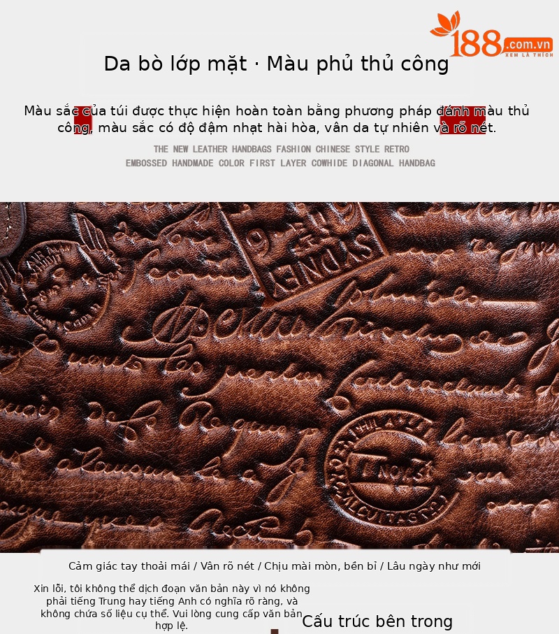 Túi đeo vai nữ da bò dập nổi cổ điển, phong cách Trung Quốc, đánh bóng màu da thực vật — Xám cổ điển, Nâu cổ điển chi tiết 5