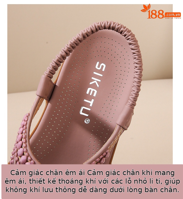 Dép sandal nữ quai đàn hồi đính hạt gót xuồng platform mùa hè 2026 — Bảo hành một năm, Màu tím, Màu xanh ngọc, Màu mơ chi tiết 5