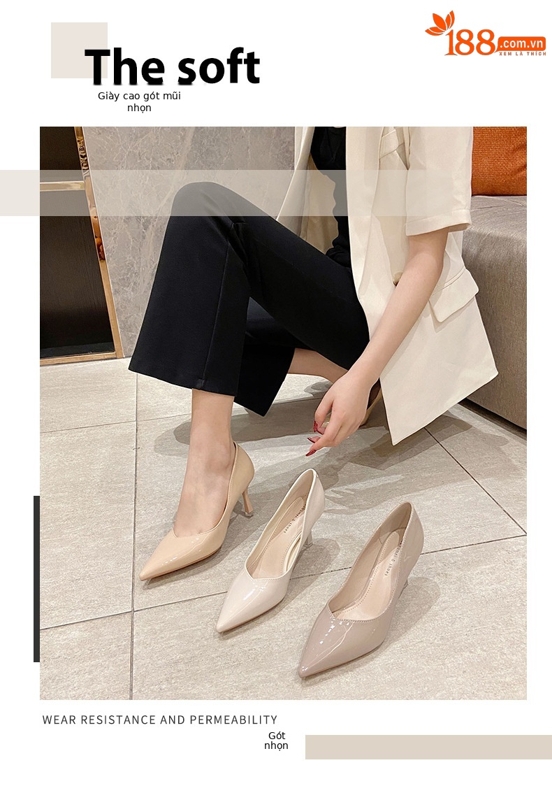 Giày cao gót nữ mũi nhọn gót nhọn kiểu dáng đơn giản thanh lịch — Màu đen chi tiết 1