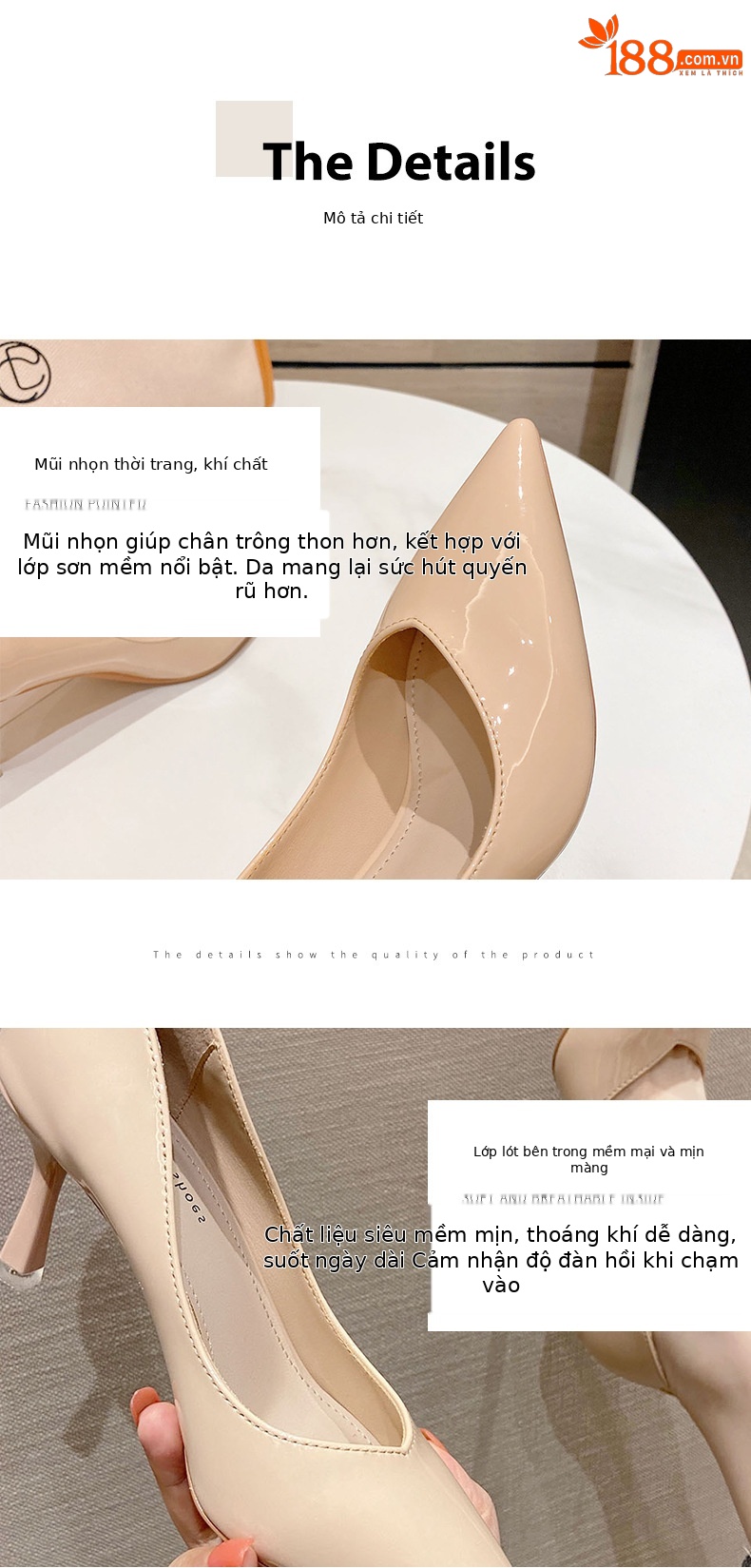 Giày cao gót nữ mũi nhọn gót nhọn kiểu dáng đơn giản thanh lịch — Màu đen chi tiết 4