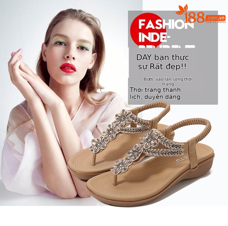 Sandal nữ đế xuồng đính đá pha lê phong cách cổ điển châu Âu mềm mại thoải mái — Màu nâu, Màu đen, Bảo hành một năm, Màu mơ chi tiết 1
