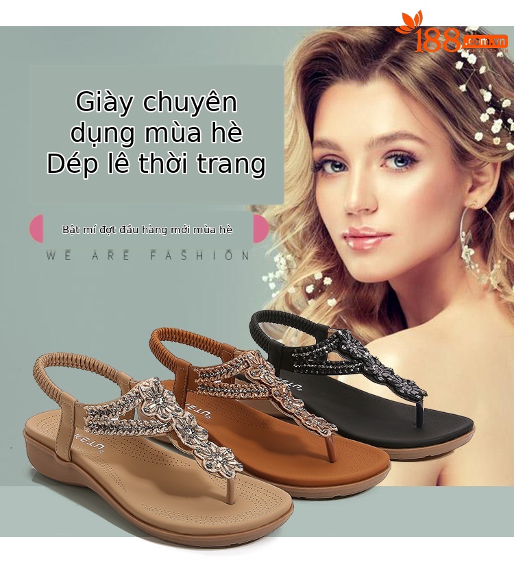 Sandal nữ đế xuồng đính đá pha lê phong cách cổ điển châu Âu mềm mại thoải mái — Màu nâu, Màu đen, Bảo hành một năm, Màu mơ chi tiết 2