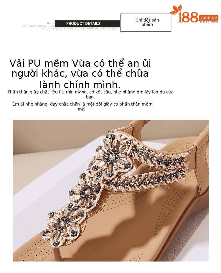 Sandal nữ đế xuồng đính đá pha lê phong cách cổ điển châu Âu mềm mại thoải mái — Màu nâu, Màu đen, Bảo hành một năm, Màu mơ chi tiết 4