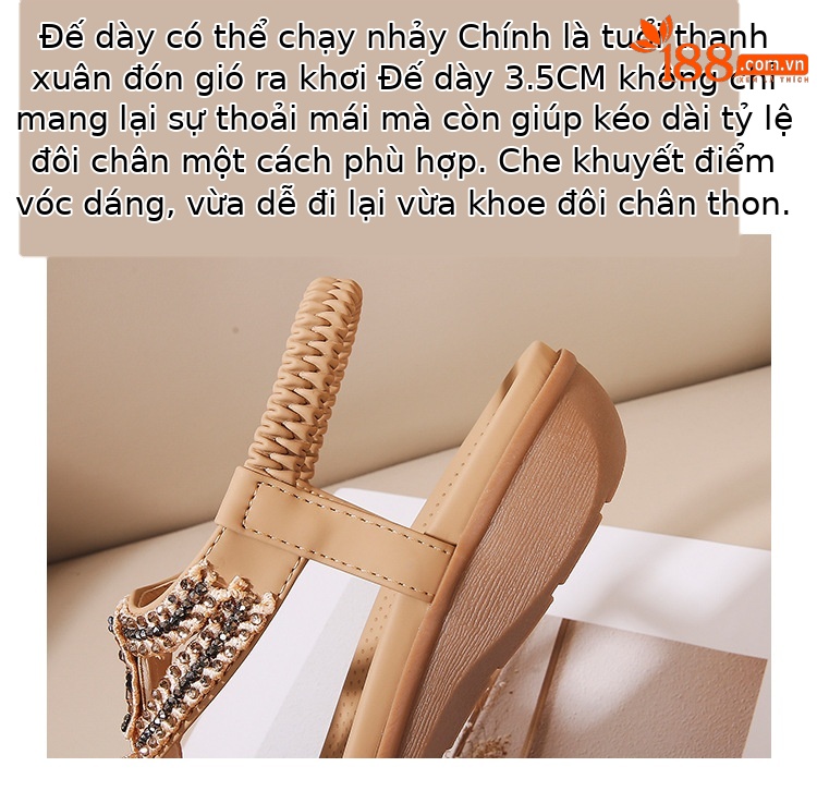 Sandal nữ đế xuồng đính đá pha lê phong cách cổ điển châu Âu mềm mại thoải mái — Màu nâu, Màu đen, Bảo hành một năm, Màu mơ chi tiết 6