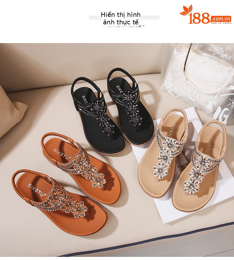 Sandal nữ đế xuồng đính đá pha lê phong cách cổ điển châu Âu mềm mại thoải mái — Màu nâu, Màu đen, Bảo hành một năm, Màu mơ chi tiết 30