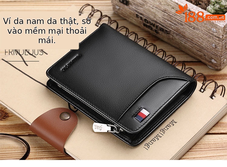 Ví da nam ngắn cao cấp chống trộm da bò mềm chi tiết 1