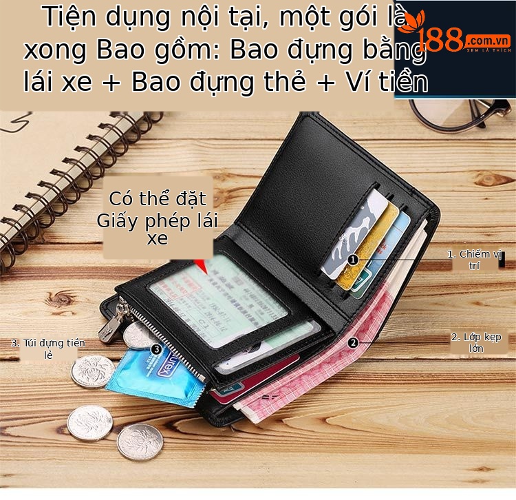 Ví da nam ngắn cao cấp chống trộm da bò mềm chi tiết 9