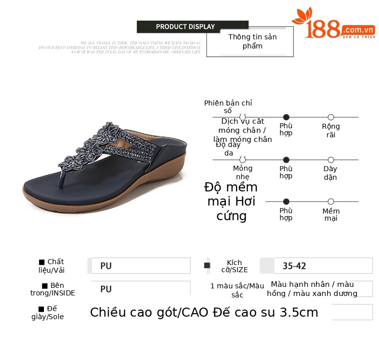 Dép sandal nữ xỏ ngón đế bệt họa tiết hoa retro đính đá phong cách châu Âu — Thoải mái/chống trượt/sau khi bán lẻ, Màu hồng, Màu xanh ngọc, Màu mơ chi tiết 3