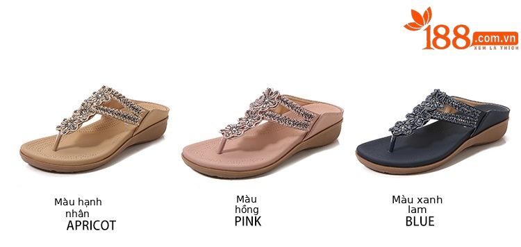 Dép sandal nữ xỏ ngón đế bệt họa tiết hoa retro đính đá phong cách châu Âu — Thoải mái/chống trượt/sau khi bán lẻ, Màu hồng, Màu xanh ngọc, Màu mơ chi tiết 4