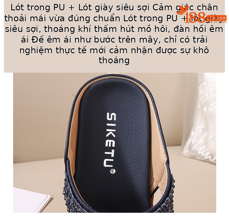 Dép sandal nữ xỏ ngón đế bệt họa tiết hoa retro đính đá phong cách châu Âu — Thoải mái/chống trượt/sau khi bán lẻ, Màu hồng, Màu xanh ngọc, Màu mơ chi tiết 6