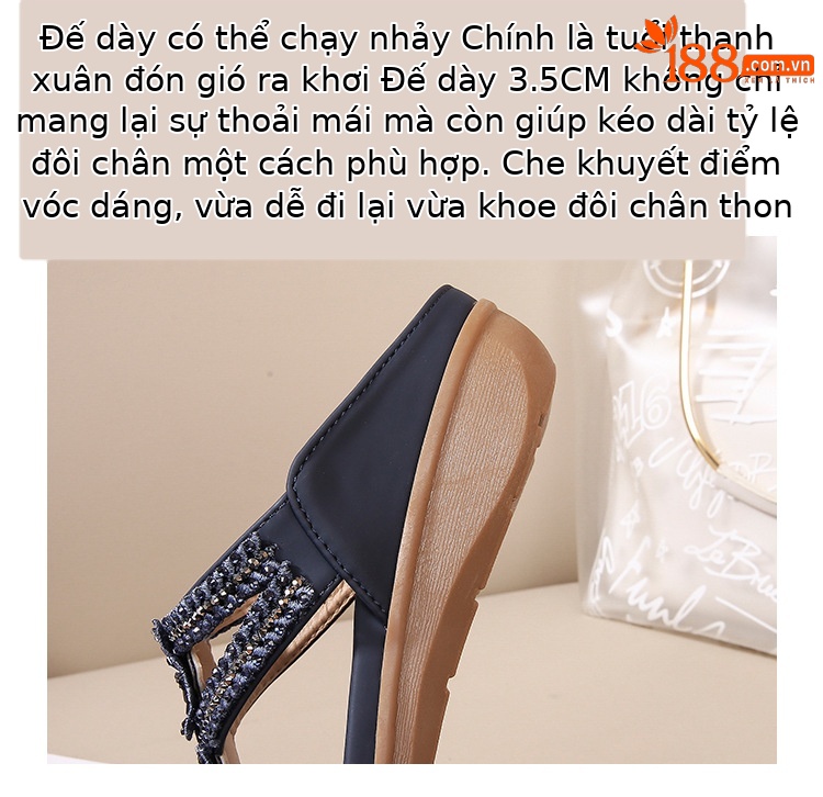 Dép sandal nữ xỏ ngón đế bệt họa tiết hoa retro đính đá phong cách châu Âu — Thoải mái/chống trượt/sau khi bán lẻ, Màu hồng, Màu xanh ngọc, Màu mơ chi tiết 7