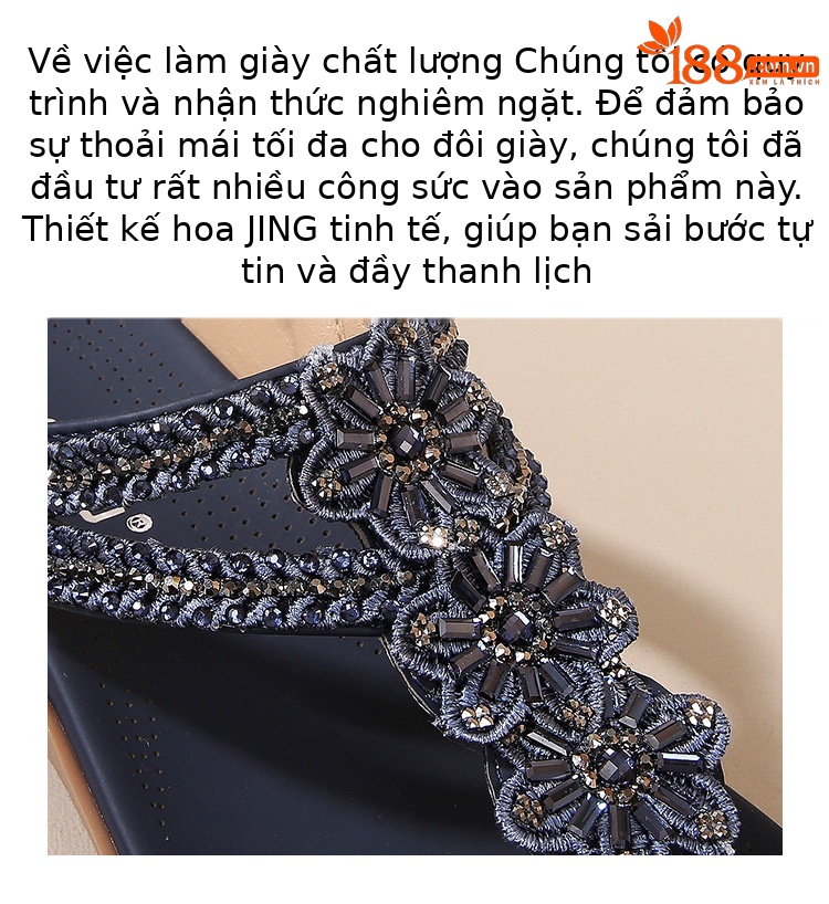 Dép sandal nữ xỏ ngón đế bệt họa tiết hoa retro đính đá phong cách châu Âu — Thoải mái/chống trượt/sau khi bán lẻ, Màu hồng, Màu xanh ngọc, Màu mơ chi tiết 9