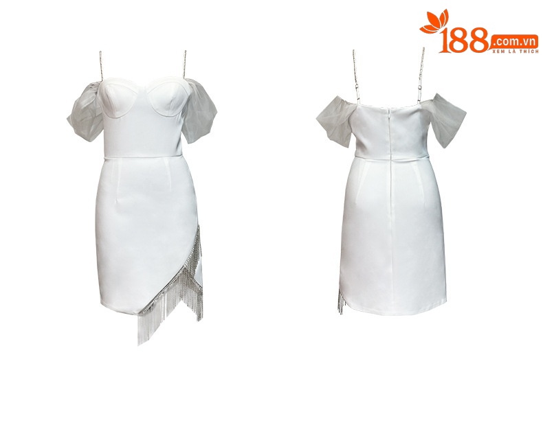 Váy maxi nữ thắt eo phong cách quý tộc, cổ yếm dây quai, tua rua không đối xứng, phù hợp dáng người nhỏ nhắn — Màu đen chi tiết 4