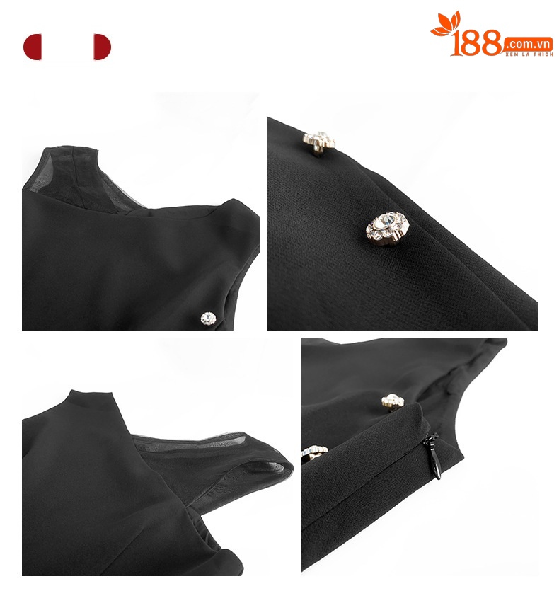 Bộ vest nữ công sở hè áo bèo nhún quần ống loe hai mảnh — Màu đen chi tiết 3
