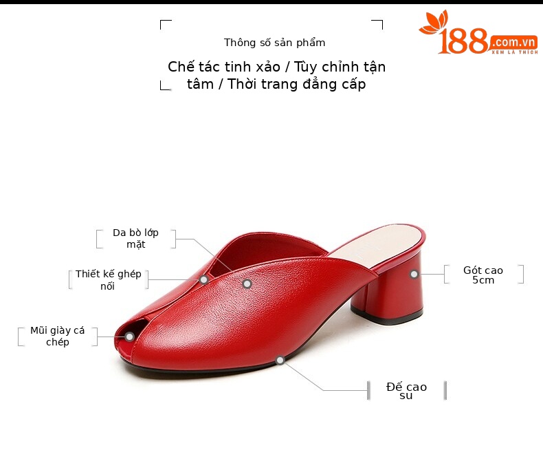 Sandal da thật hở mũi nữ gót vừa mũi kín thời trang — Màu đen chi tiết 2