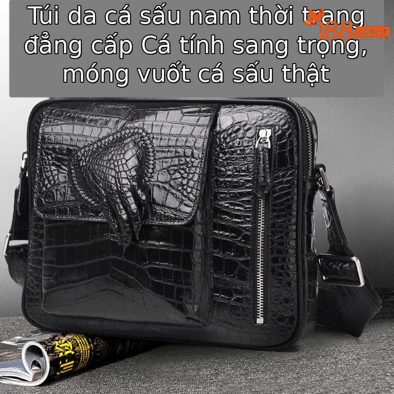 Túi đeo chéo nam da họa tiết cá sấu phong cách cổ điển, kiểu dáng messenger ngang, dung tích lớn