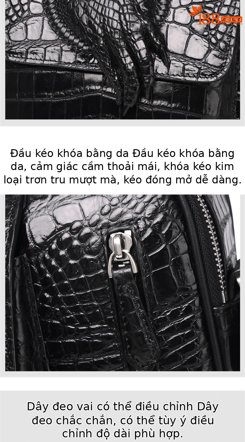 Túi đeo chéo nam da họa tiết cá sấu phong cách cổ điển, kiểu dáng messenger ngang, dung tích lớn chi tiết 19