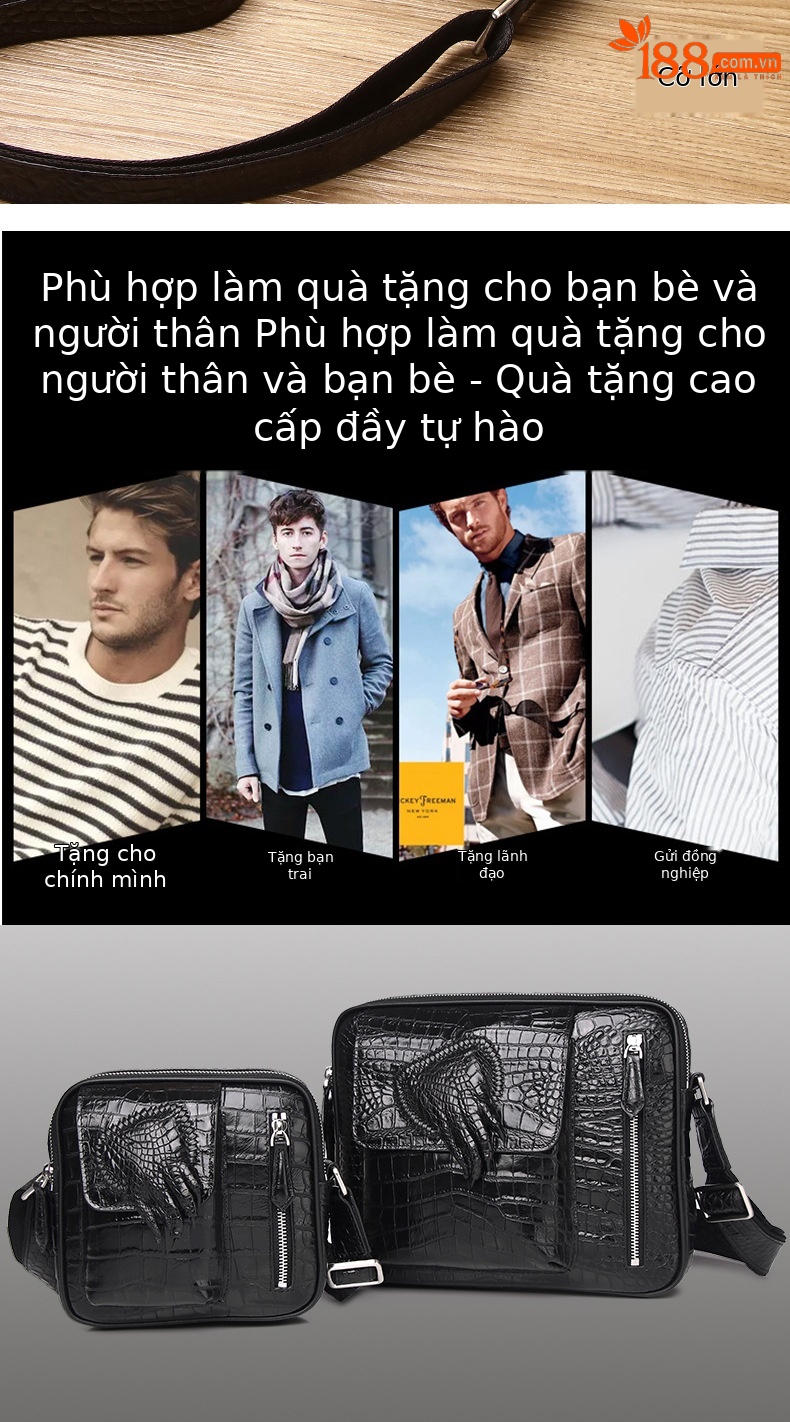 Túi đeo chéo nam da họa tiết cá sấu phong cách cổ điển, kiểu dáng messenger ngang, dung tích lớn chi tiết 7