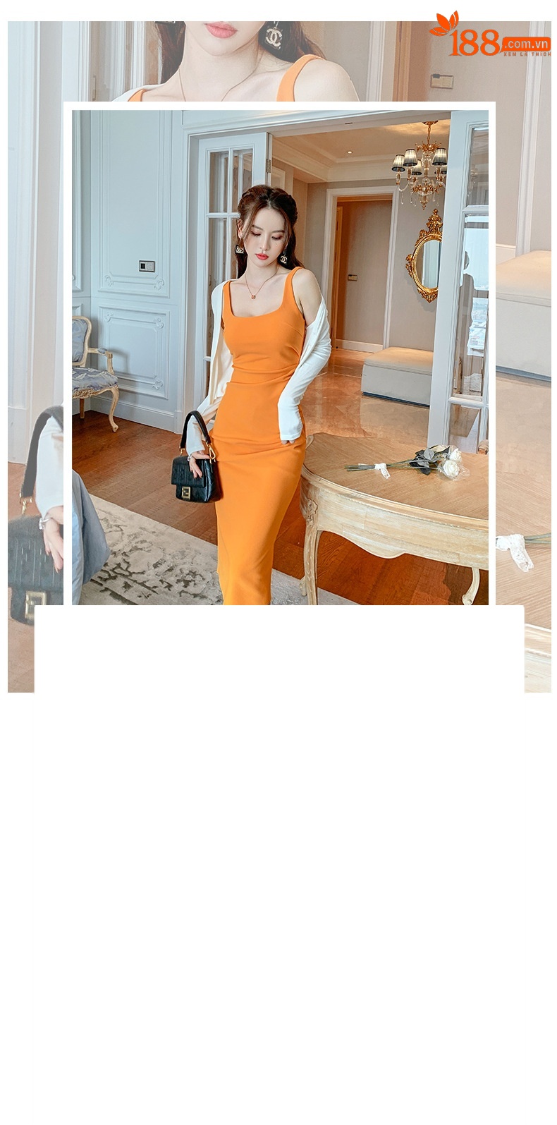 Váy liền hai dây ôm body cổ vuông hở lưng dáng dài mùa hè — Màu xanh lam chi tiết 1