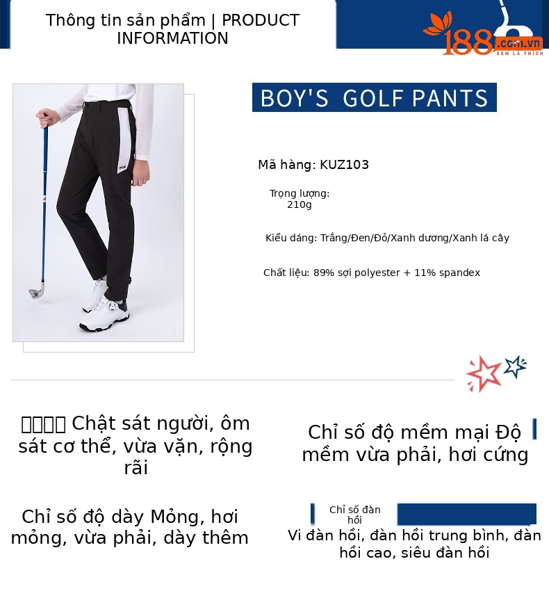 Quần thể thao chơi gôn bé trai PGM mùa hè co giãn thoáng khí — KUZ103-màu đỏ, KUZ103-màu xanh chi tiết 4
