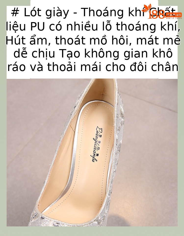 Giày cao gót nữ mũi nhọn gót 20 cm đế ren đỏ — Cỏ xanh chi tiết 6