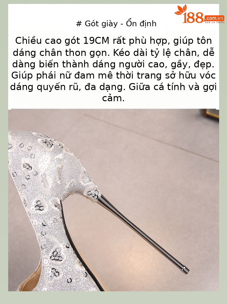 Giày cao gót nữ mũi nhọn gót 20 cm đế ren đỏ — Cỏ xanh chi tiết 7