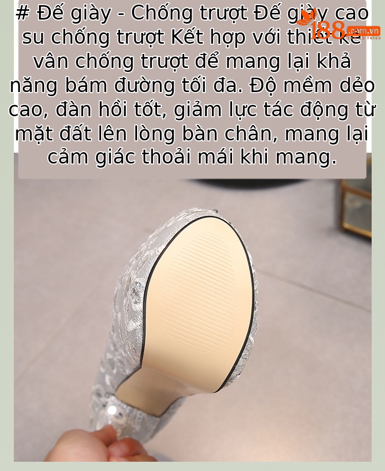 Giày cao gót nữ mũi nhọn gót 20 cm đế ren đỏ — Cỏ xanh chi tiết 8