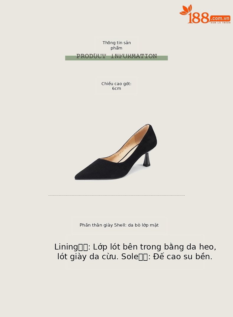 Giày cao gót nữ mũi nhọn gót nhọn miệng nông, giày công sở đế thấp bốn mùa — Màu be chi tiết 4