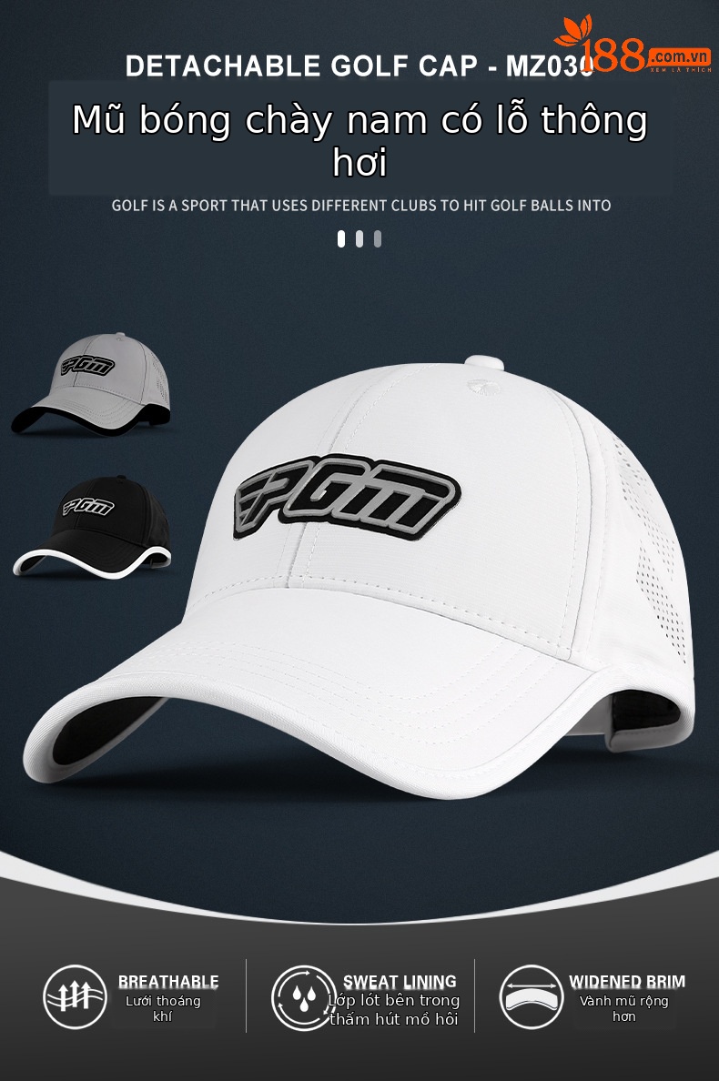 Mũ lưỡi trai golf nam PGM chống nắng thoáng khí — MZ030 nam mũ thoáng khí màu đen, MZ030 nam mũ thoáng khí màu trắng, MZ030 nam mũ thoáng khí màu xám chi tiết 2