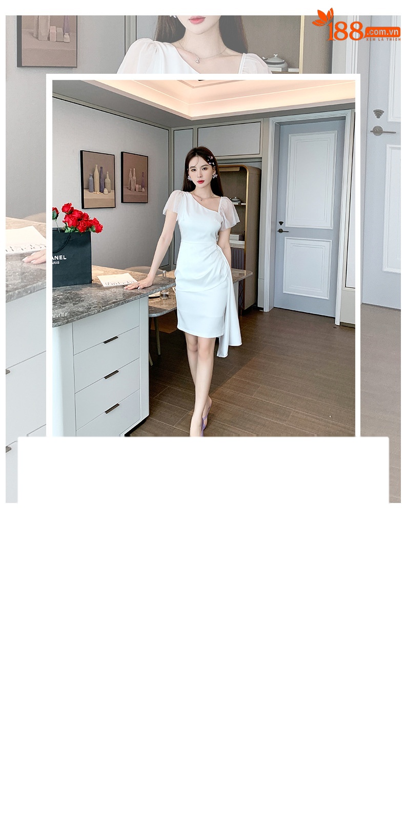Váy dạ hội nhỏ trắng ngắn thiết kế nữ tính, chất liệu mềm mại, form suông thoải mái — Màu đen chi tiết 1
